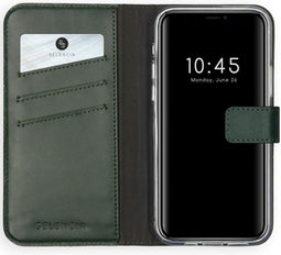 Selencia Hoesje Geschikt voor iPhone 12 Pro Max Hoesje Met Pasjeshouder - Selencia Echt Lederen Bookcase - Groen
