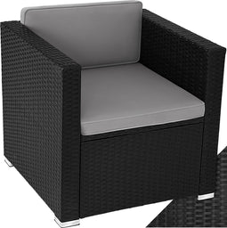 Tectake Comfortabele Wicker Fauteuil Lignano - Tuinmeubel met Armleuningen - Waterafstotende Hoezen - Zwart