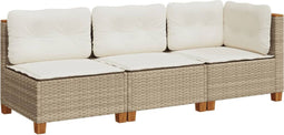 vidaXL - Tuinbank - 3-zits - met - kussens - poly - rattan - beige