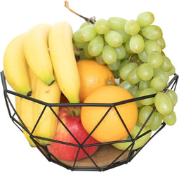 Chefarone Fruitschaal Zwart - Fruitmand - Groentemand - broodmand - Metaal & Hout
