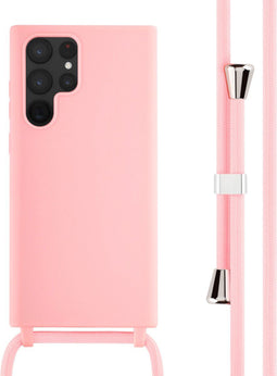 iMoshion Hoesje Geschikt voor Samsung Galaxy S22 Ultra Hoesje Met Koord - iMoshion Siliconen hoesje met koord - Roze