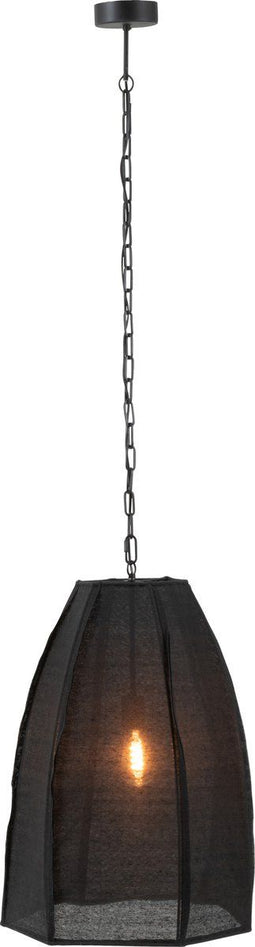J-Line hanglamp Peer - linnen/ijzer - zwart - large