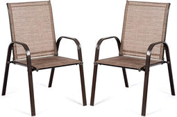 2 Stuks Patio Stoelen, Buiten Camping Stoelen met Ademende Stof, Set van 2 Tuinstoelen met Armleunin