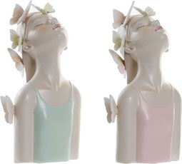 Decoratieve figuren DKD Home Decor Meisjes Blauw Roze Hars Vlinders (14 x 11,5 x 27 cm) (2 Stuks)