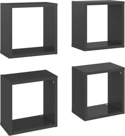 vidaXL - Wandschappen - kubus - 4 - st - 26x15x26 - cm - hoogglans - grijs