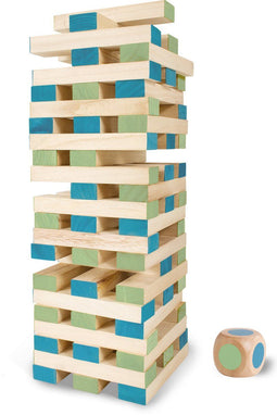 BS Toys Grote Toren - Stapeltoren met Dobbelsteen - Balanstoren voor Buiten - Hout Multicolour (60 stuks)