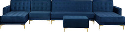 ABERDEEN - Bank U-vormig met ottomaan - Blauw - 6 persoons - Fluweel