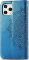Hoesje Met Pasjeshouder Geschikt voor iPhone 12 Pro / 12 - Mandala Bookcase - Turquoise