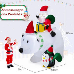 Costway Opblaasbare Kerstdecoratie - IJsbeer met LED en Beweging - 230 x 70 x 210 cm - Veelkleurig