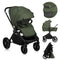 Lionelo Mika Plus Kinderwagen - All-Terrain Wielen - Lichtgewicht - Verstelbare Zitting - XXL Kap UPF 50+ - Compact Opvouwbaar - Set: Klamboe Voetenzak Regenhoes Draagriem