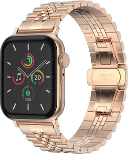 Selencia Jubilee stalen bandje - Geschikt voor Apple Watch 1, 2, 3, 4, 5, 6, 7, 8, 9, 10 (42 mm), SE - 38/40/41 mm - Rosé goud - One Size