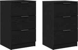 vidaXL - Nachtkastjes - 2-pack - Zwart - Eiken - 40x65x65 - cm - Gemaakt - van - Bewerkt - Hout