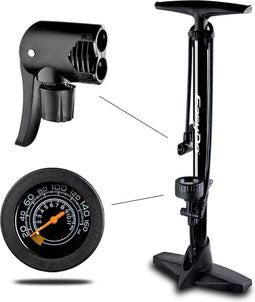 Matzwarte Aluminium Fietspomp - Vloerpomp - Drukmeter 11Bar - Multifunctioneel Mondstuk - Extra Ventielen Presta Schrader