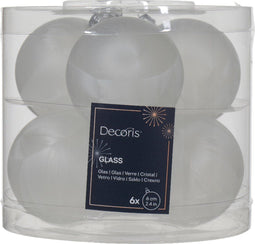 Kerstbal glas d6 cm wit ijslak 6st kerst