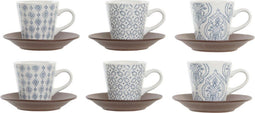 Set van koffiekopjes DKD Home Decor Blauw Bruin Rubberwood Wit Keramiek 90 ml