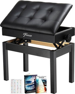 Finesse Premium Pianobank - Hoogte Verstelbaar - met Opbergruimte - Zacht Kussen - Pianokruk -