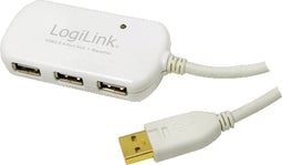 LogiLink UA0108 - USB-HUB 4-Port met verlengskabel 12.00m - Wit
