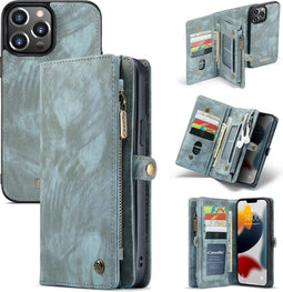 Caseme - vintage 2 in 1 portemonnee hoes - Geschikt voor iPhone 13 Pro Max - Blauw