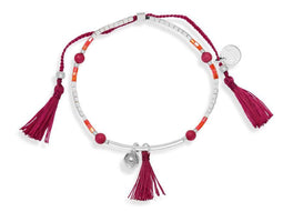 Scmyk BG-267 - Kralenarmband - Donkerroze met oranje en zilveren kraaltjes