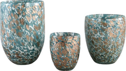 PTMD Fenne Rond Windlicht - H20 x Ø14 cm - Glas - Blauw