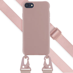Selencia Hoesje Geschikt voor iPhone SE (2022) / SE (2020) Hoesje Met Koord - Selencia Siliconen hoesje met afneembaar koord - roze