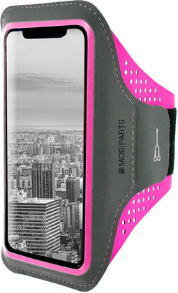 Mobiparts Comfort Fit Sport Armband - Apple iPhone XR - Lichtgewicht ademend materiaal - Neon Pink