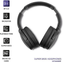 Qoltec Draadloze Koptelefoon met microfoon Super Bass | Dynamisch | BT | Zwart.