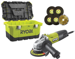 Ryobi RAG800-125TA6 - Haakse Slijper 750W 125mm - 5x Grinding Discs + 1x Diamond Disc in 19'' Toolbox