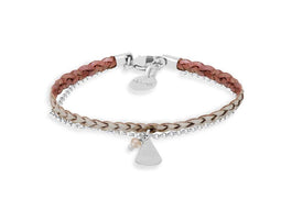 Scmyk BG-264 G - Bedelarmband - Verstelbaar van 16 tot 18 cm - Gebroken wit gevlochten leren met zilver plated