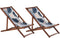 ANZIO - Strandstoel set van 2 - Donkerhout/Palm/Blauw - Polyester