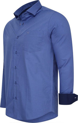 Cappuccino Italia Overhemd Uni - Heren Overhemd - Katoen Polyester - Blauw - Maat S