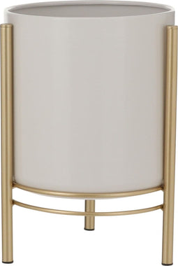 Mica Decorations Sverre Bloempot op Standaard - H28 x Ø19 cm - Wit Goud