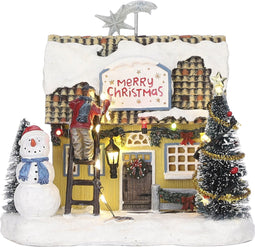 LuVille Kerstdorp Miniatuur Huis Versieren - L17,5 x B13,5 x H17 cm