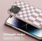 Selencia Hoesje Geschikt voor iPhone 14 Pro Max Hoesje Met Koord - Selencia Siliconen design hoesje met afneembaar koord - Roze / Irregular Check Sand Pink