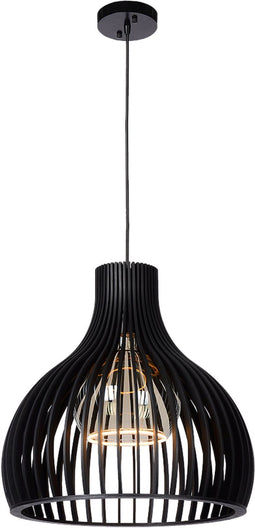 Atmooz - Hanglamp Miguel - E27 - Woonkamer / Slaapkamer / Eetkamer - Plafondlamp - Zwarte kleur - Hout - Hoogte : 55cm