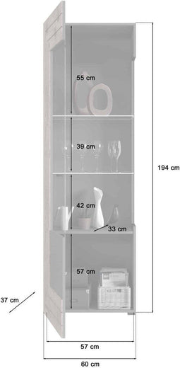 Furnilux Freno - Vitrinekast met verlichting - 37x60x194cm - Grijs Eiken