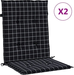 vidaXL - Stoelkussens - 2 - st - lage - rug - ruitpatroon - stof - zwart