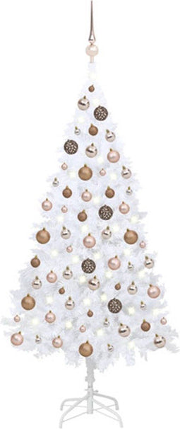 vidaXL - Kunstkerstboom - met - verlichting - en - kerstballen - 150 - cm - PVC - wit