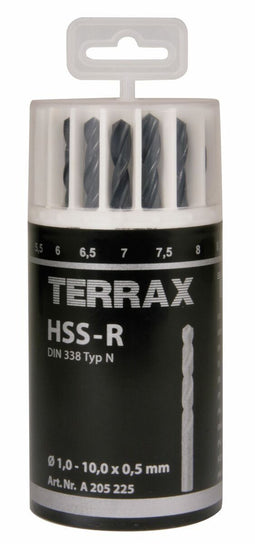TERRAX Borenset - Doosje DIN 338 - 19 Onderdelen Ø 1-10 mm (10 stuks)