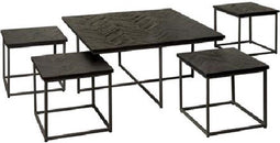 RENEW Via coffeetable set (5) - 90x90x45 40x40x38 - recl. teak black