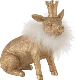 J-Line figuur Varken Kroon - polyresin - goud - large