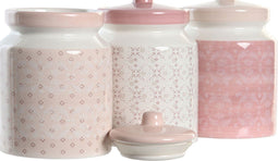 Tin DKD Home Decor 12 x 12 x 16 cm Roze Wit Dolomite (3 Stuks)