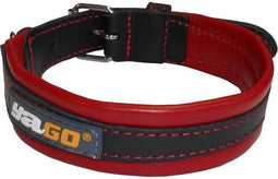YAGO Zwart en rood lederen halsband Zacht en verstelbaar voor middelgrote hond, maat M 34-43 cm