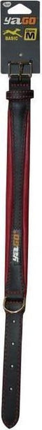 YAGO Zwart en rood lederen halsband Zacht en verstelbaar voor middelgrote hond, maat M 34-43 cm