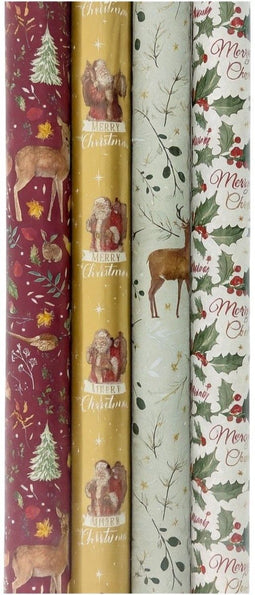 Traditioneel Engels Cadeaupapier - 4 Rollen 4m x 70cm - Kerstmotieven Multikleur