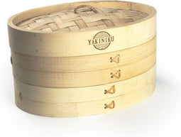 YAKINIKU - Stoommandje Bamboe - Stoommand - Stoommand - Tweedelig Met Deksel - 21x17,5cm - Dim Sum - Rijst Stoommanden -