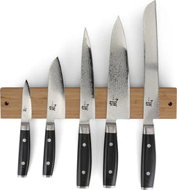 Yaxell Ran Messenset - 6-delig - Magnetische Messenhouder Bamboe met 5 Messen - 69 Lagen Damaststaal - VG10 Staal - 61 HRC - Canvas-Micarta Heft