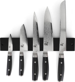 Yaxell Ran Messenset - 6-delig - Magnetische Zwarte Magneetstrip met 5 Messen - 69 Lagen Damaststaal - VG10 Staal - 61 HRC - Canvas-Micarta Heft