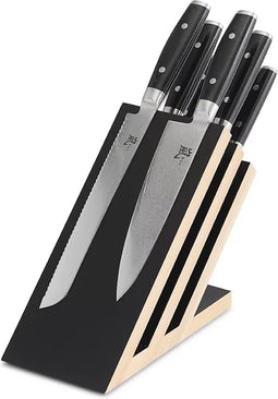 Yaxell Ran Messenset - 7-delig - Beukenhouten Magnetische Messenhouder met 6 Messen - 69 Lagen Damaststaal - VG10 Staal - 61 HRC - Canvas-Micarta Heft