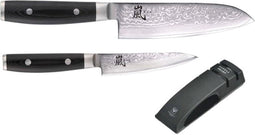 Yaxell Ran Messenset - Giftset - 3-delig - Messenlijper met Santoku Mes 16,5 cm en Universeelmes 12 cm - 69 Lagen Damaststaal - VG10 Staal - 61 HRC - Canvas-Micarta Heft
